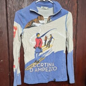 Cortina D'Ampezzo Vintage Ski Graphic Long Sleeve Tee - Blue/Cream
